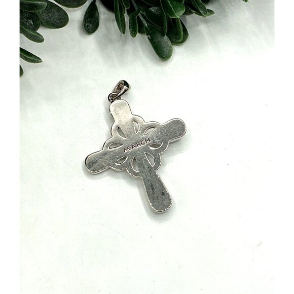 Silver tone Cross Pendant With Green Gemstones - Picture 4 of 4